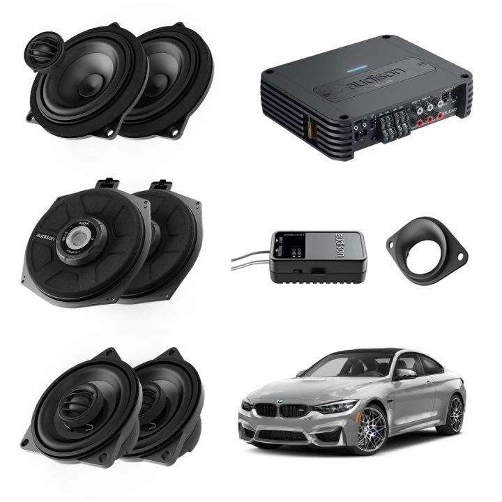 Pachet sistem audio Plug&Play Audison dedicat BMW K4E X4M + Amplificator SR 4.300 520W + Conectica dedicata 4.300 imagine anvelopetop.ro