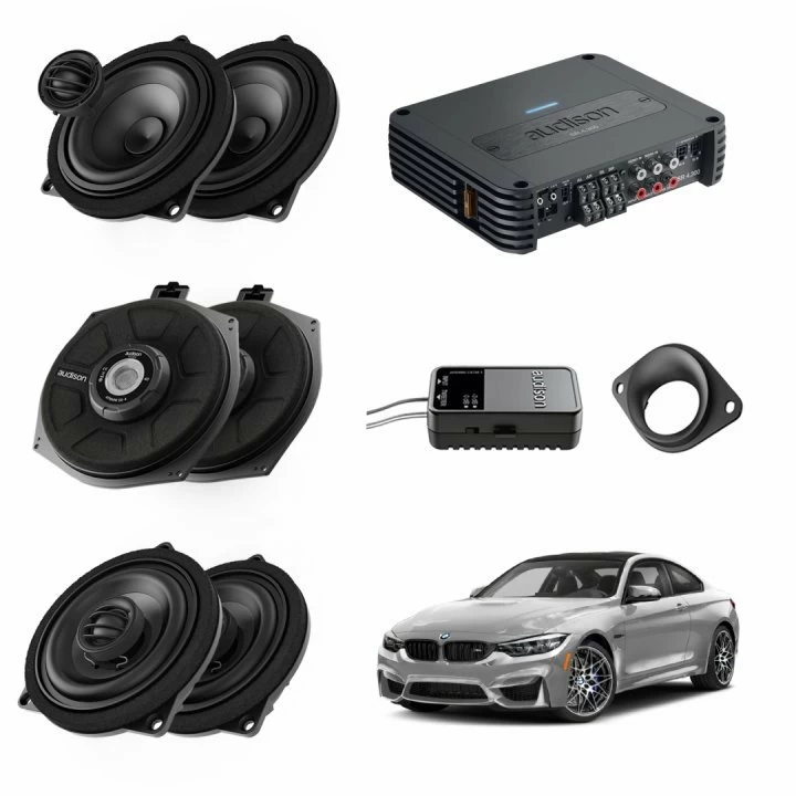 Pachet sistem audio Plug&Play Audison dedicat BMW K4E X4E + Amplificator SR 4.300 520W + Conectica dedicata 4.300 imagine anvelopetop.ro