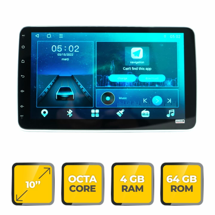 Navigatie Audiosystem universala 10″, 4GB Ram, 64GB,2 DIN, 8 core, Android 10.0, 4G Sim 10 imagine anvelopetop.ro
