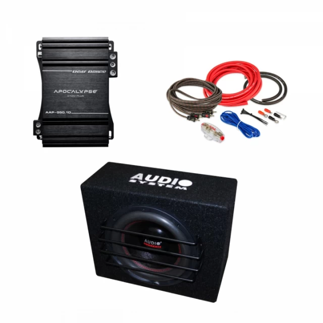 Pachet Subwoofer auto Audiosystem AS 12 500W + Amplificator Apocalypse AAP 550.1D + Kit de cabluri complet Car audio > Pachete de BASS